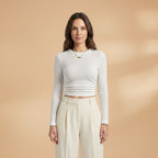 Women's Long Sleeve Crop Top with Textured Surface