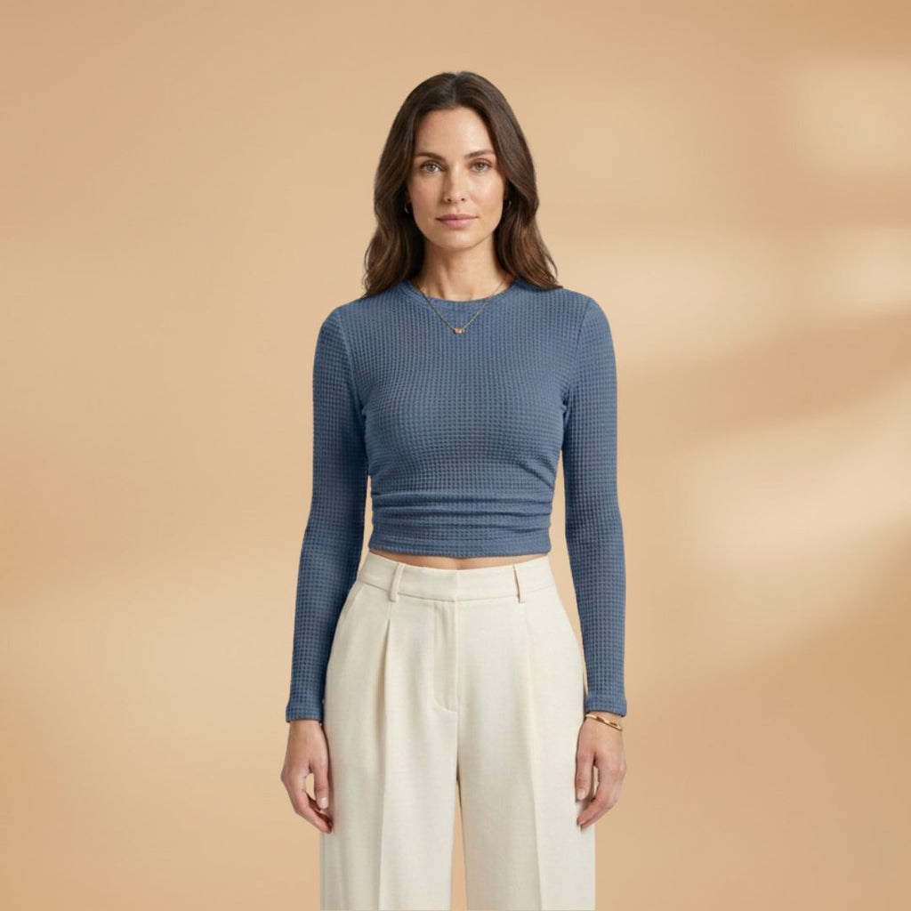 Women's Long Sleeve Crop Top with Textured Surface