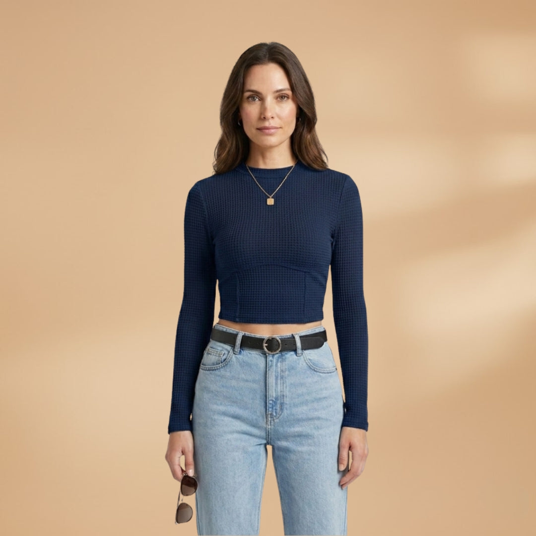 Women's Long Sleeve Crop Top with Textured Surface
