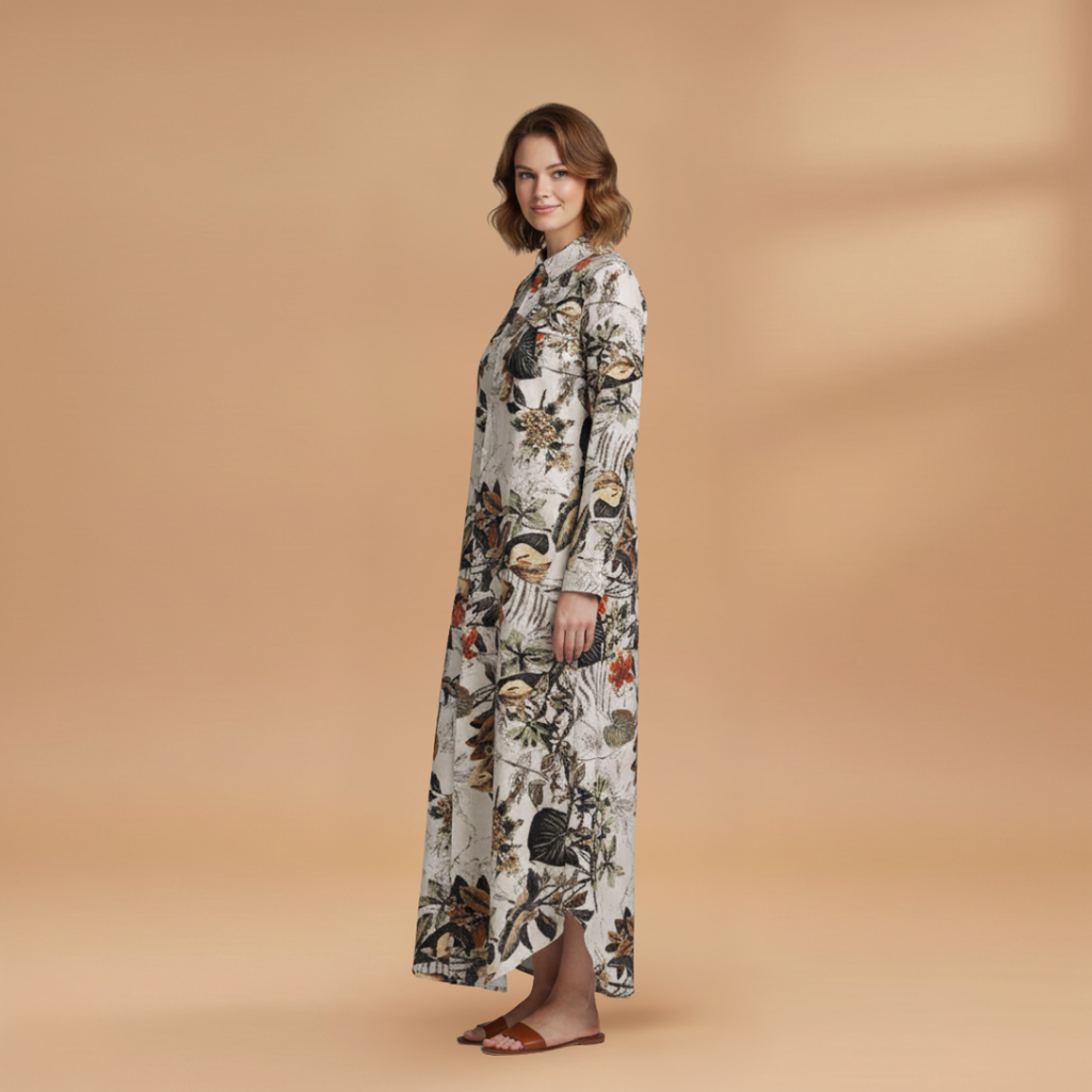 Women's Maxi Dress with Long Sleeves and Floral Pattern