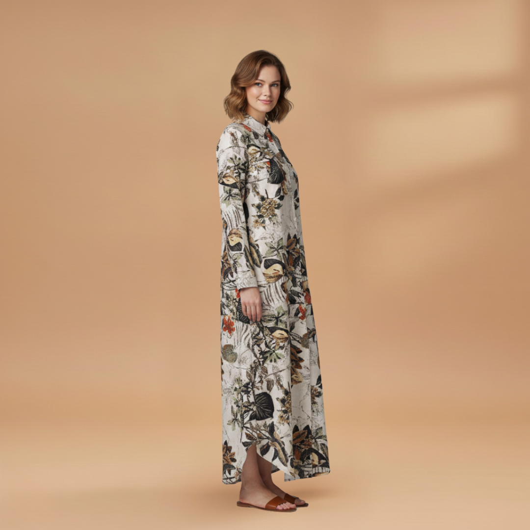 Women's Maxi Dress with Long Sleeves and Floral Pattern
