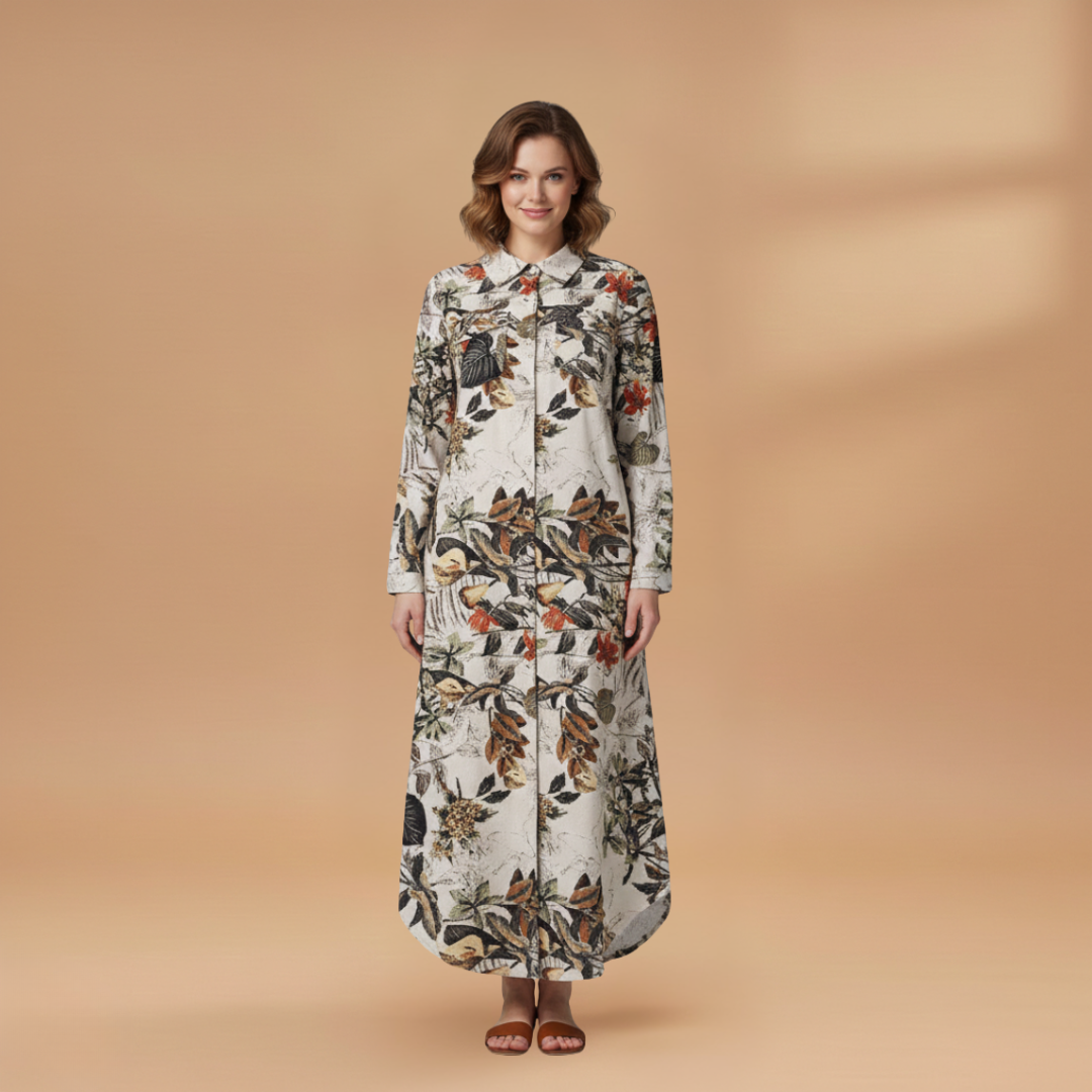 Women's Maxi Dress with Long Sleeves and Floral Pattern