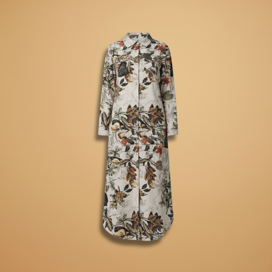 Women's Maxi Dress with Long Sleeves and Floral Pattern