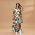 Women's Maxi Dress with Long Sleeves and Floral Pattern