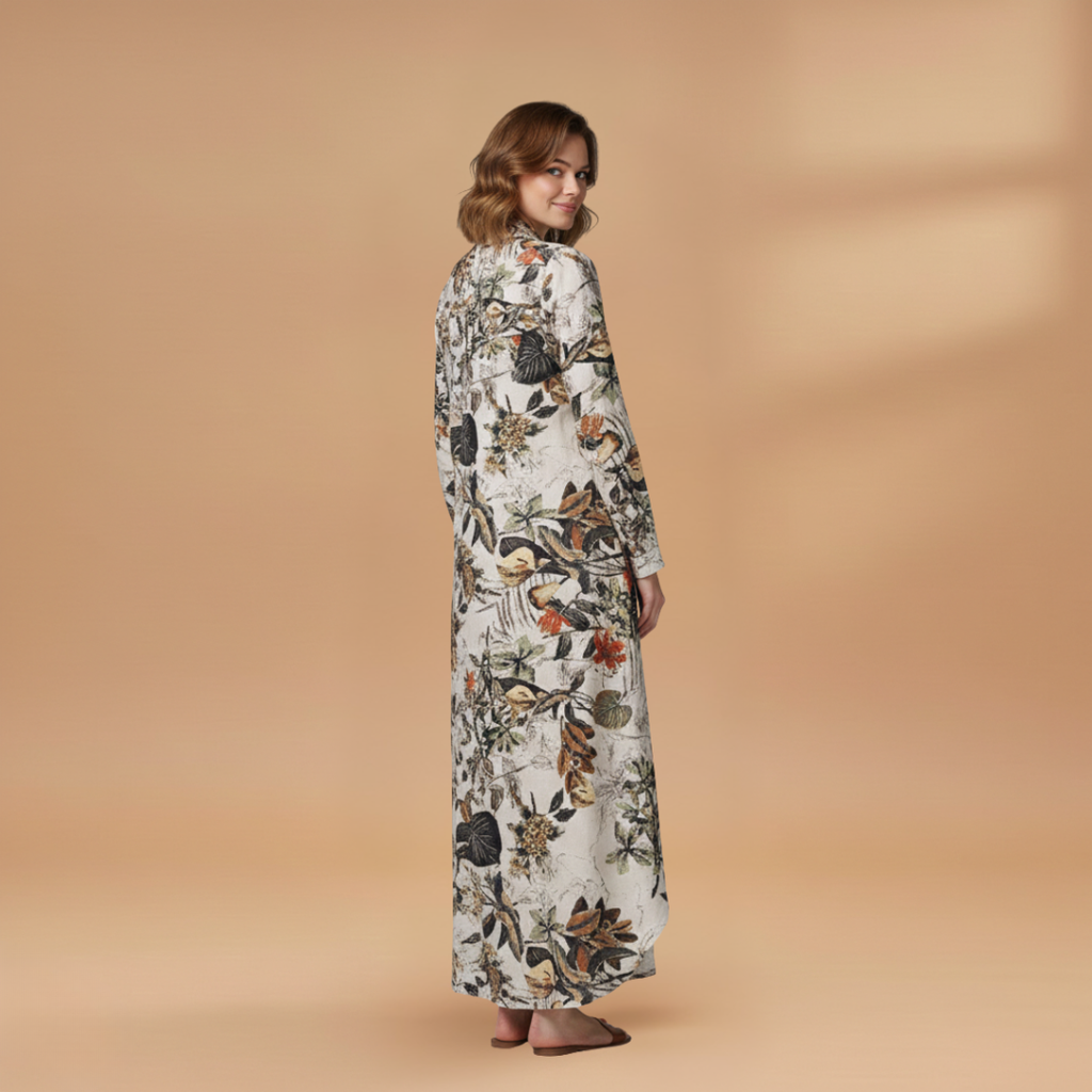 Women's Maxi Dress with Long Sleeves and Floral Pattern