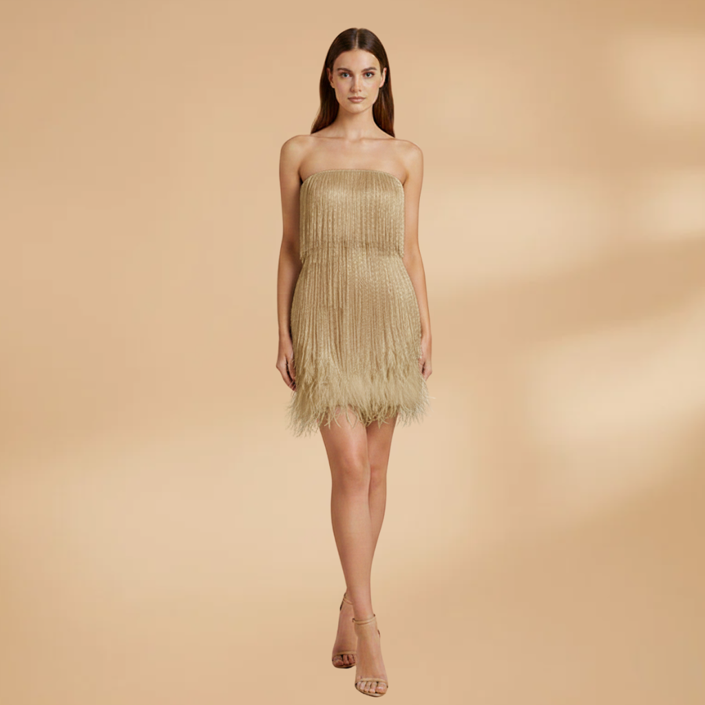 Women's Midi Dress with Sequins and Fringes for Evening Wear