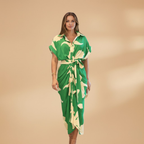 Women's Midi Dress with Short Sleeves and Tie Waist