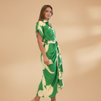 Women's Midi Dress with Short Sleeves and Tie Waist