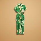 Women's Midi Dress with Short Sleeves and Tie Waist