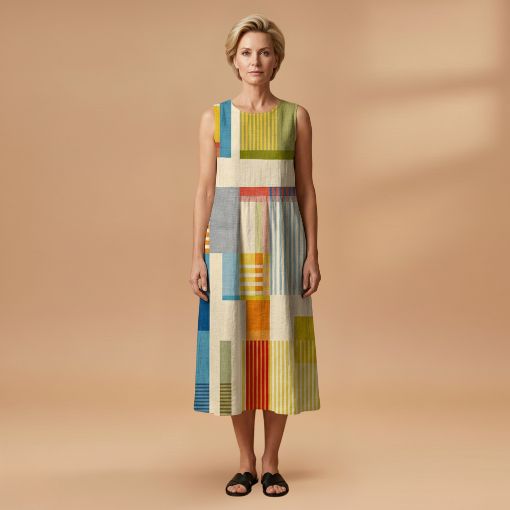 Women's Midi Dress with Sleeveless and Loose Fit
