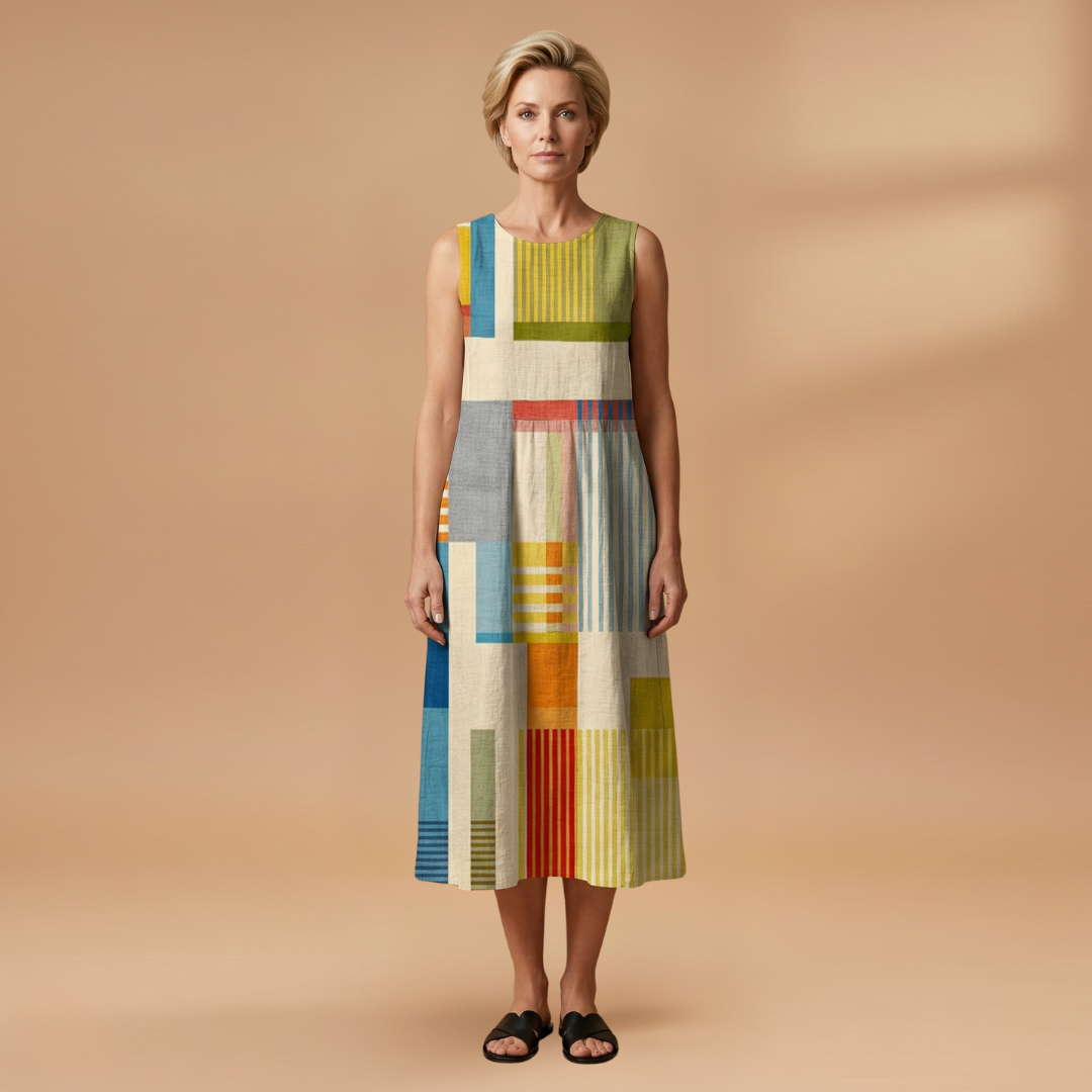 Women's Midi Dress with Sleeveless and Loose Fit