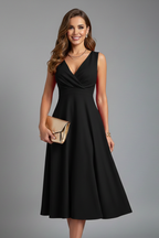 Women’s Midi Dress with V-Neck and Zip Closure