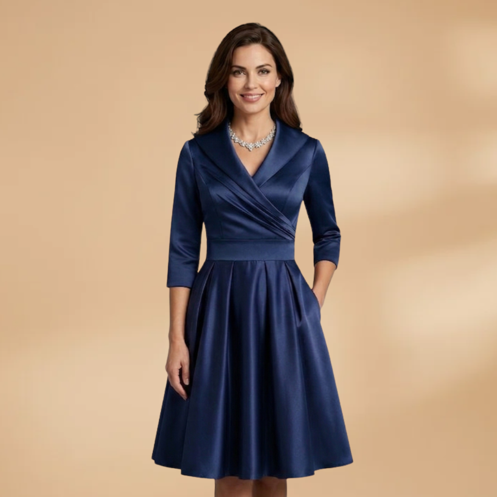 Women's Midi Dress with side pockets and satin finish