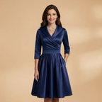 Women's Midi Dress with side pockets and satin finish