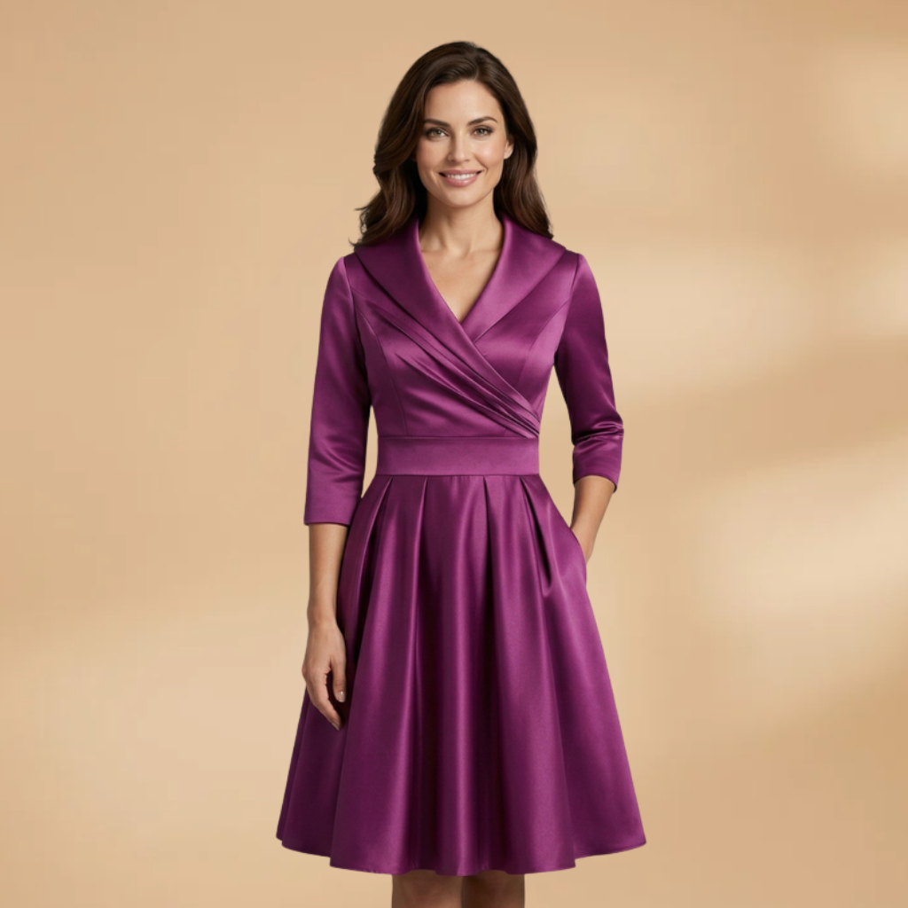 Women's Midi Dress with side pockets and satin finish