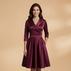 Women's Midi Dress with side pockets and satin finish