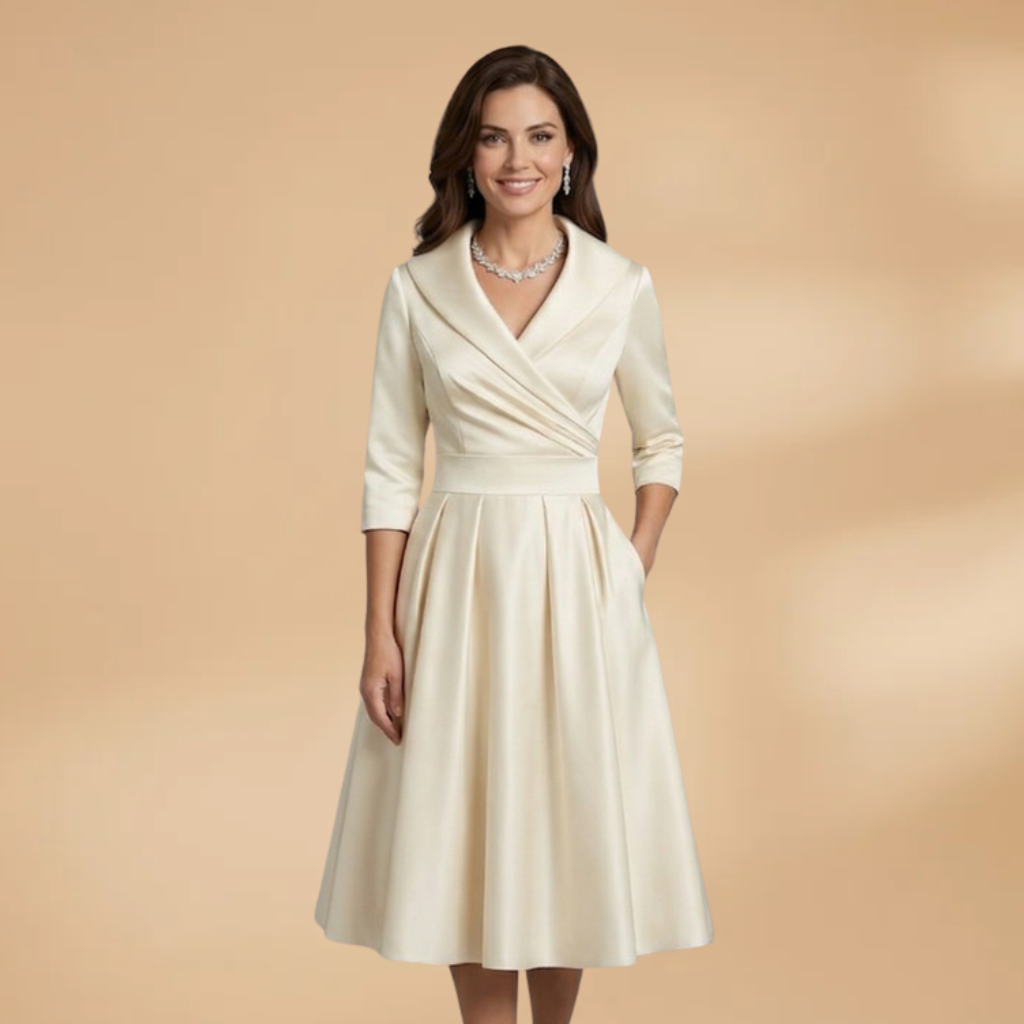 Women's Midi Dress with side pockets and satin finish