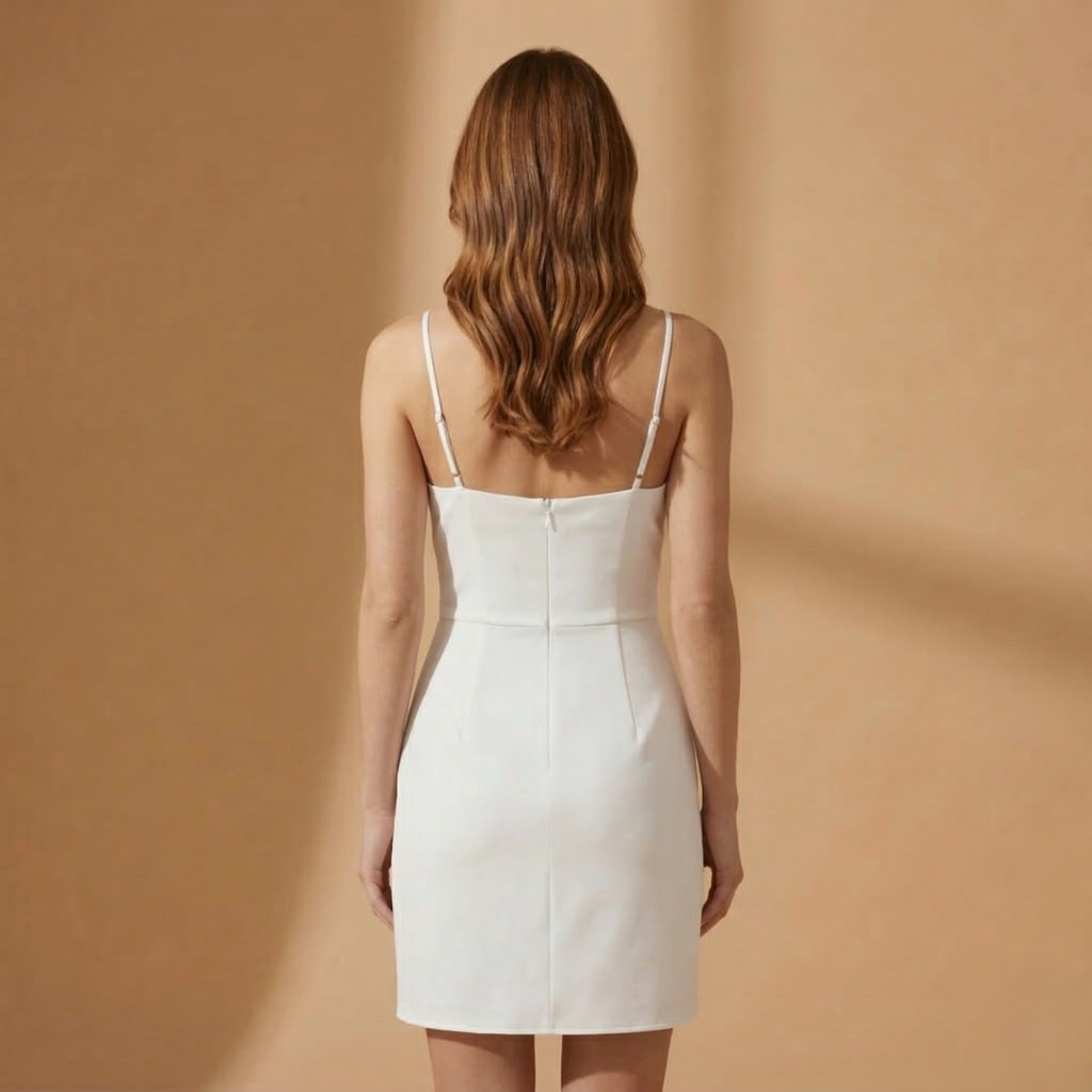 Women's Mini Dress with Slim Straps and Deep Neckline