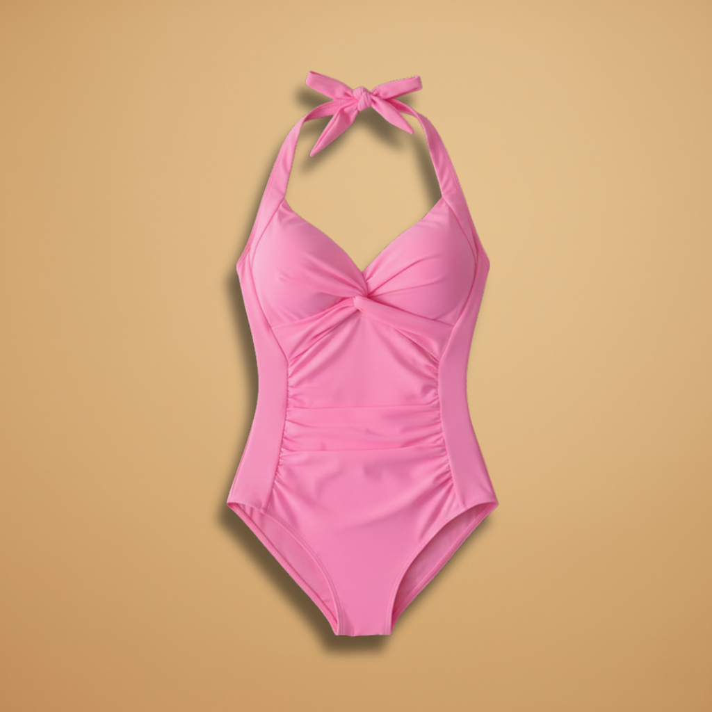 Women’s One-Piece Swimsuit with Halter Neck and Deep V-Neck
