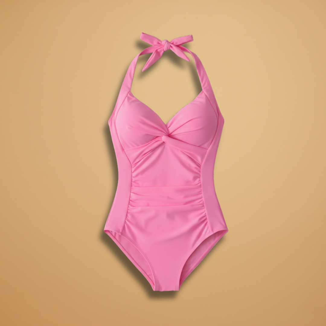 Women’s One-Piece Swimsuit with Halter Neck and Deep V-Neck