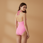 Women’s One-Piece Swimsuit with Halter Neck and Deep V-Neck