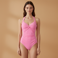 Women’s One-Piece Swimsuit with Halter Neck and Deep V-Neck