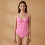 Women’s One-Piece Swimsuit with Halter Neck and Deep V-Neck