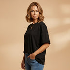 Women’s Oversized T-Shirt with Round Neck and Cuffed Sleeves