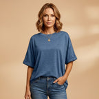 Women’s Oversized T-Shirt with Round Neck and Cuffed Sleeves