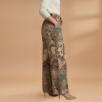 Women's Palazzo Pants with Elastic Waistband and Printed Surface