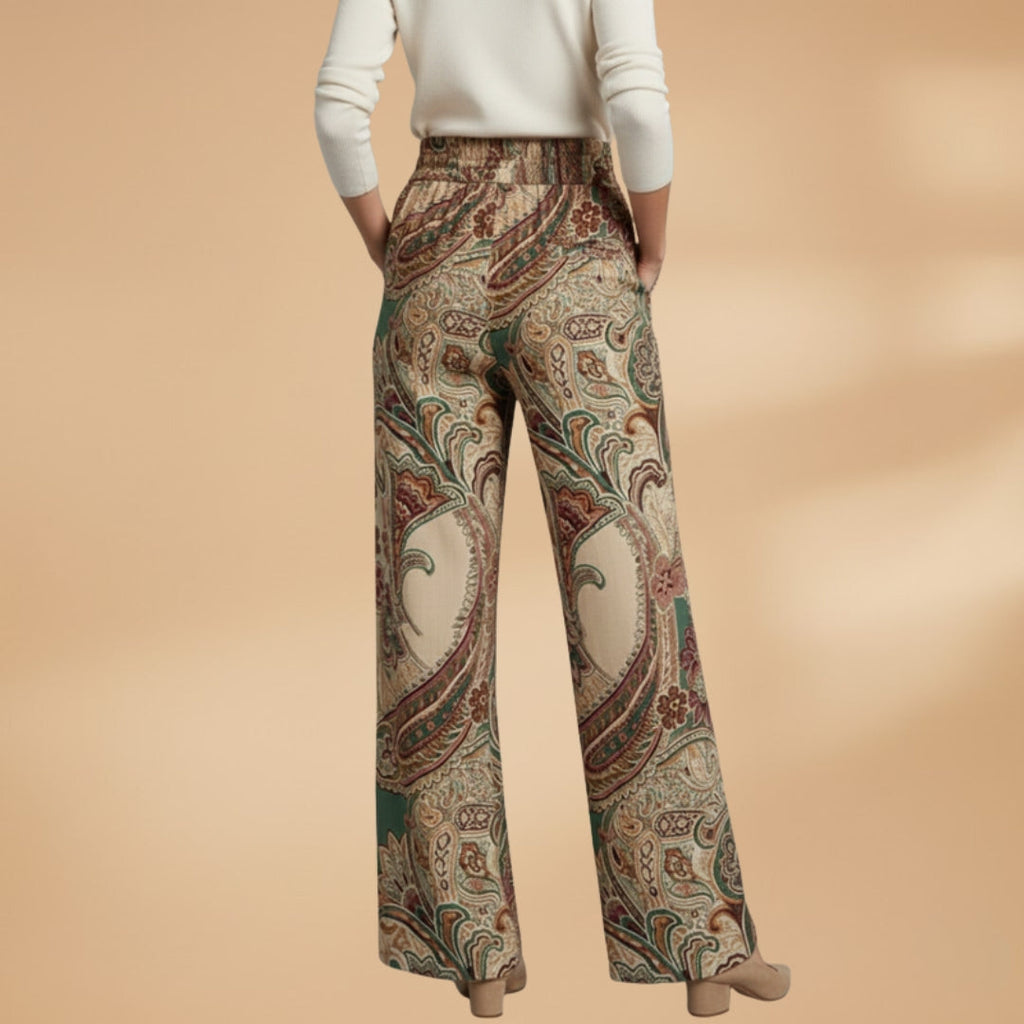 Women's Palazzo Pants with Elastic Waistband and Printed Surface