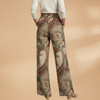Women's Palazzo Pants with Elastic Waistband and Printed Surface