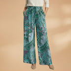 Women's Palazzo Pants with Elastic Waistband and Printed Surface