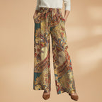 Women's Palazzo Pants with Elastic Waistband and Printed Surface