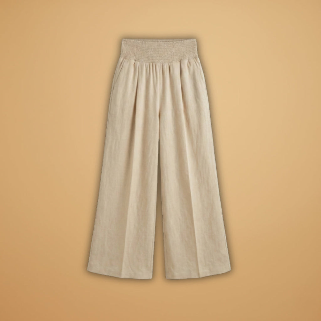 Women's Palazzo Trousers with Elastic Waistband and Pleats