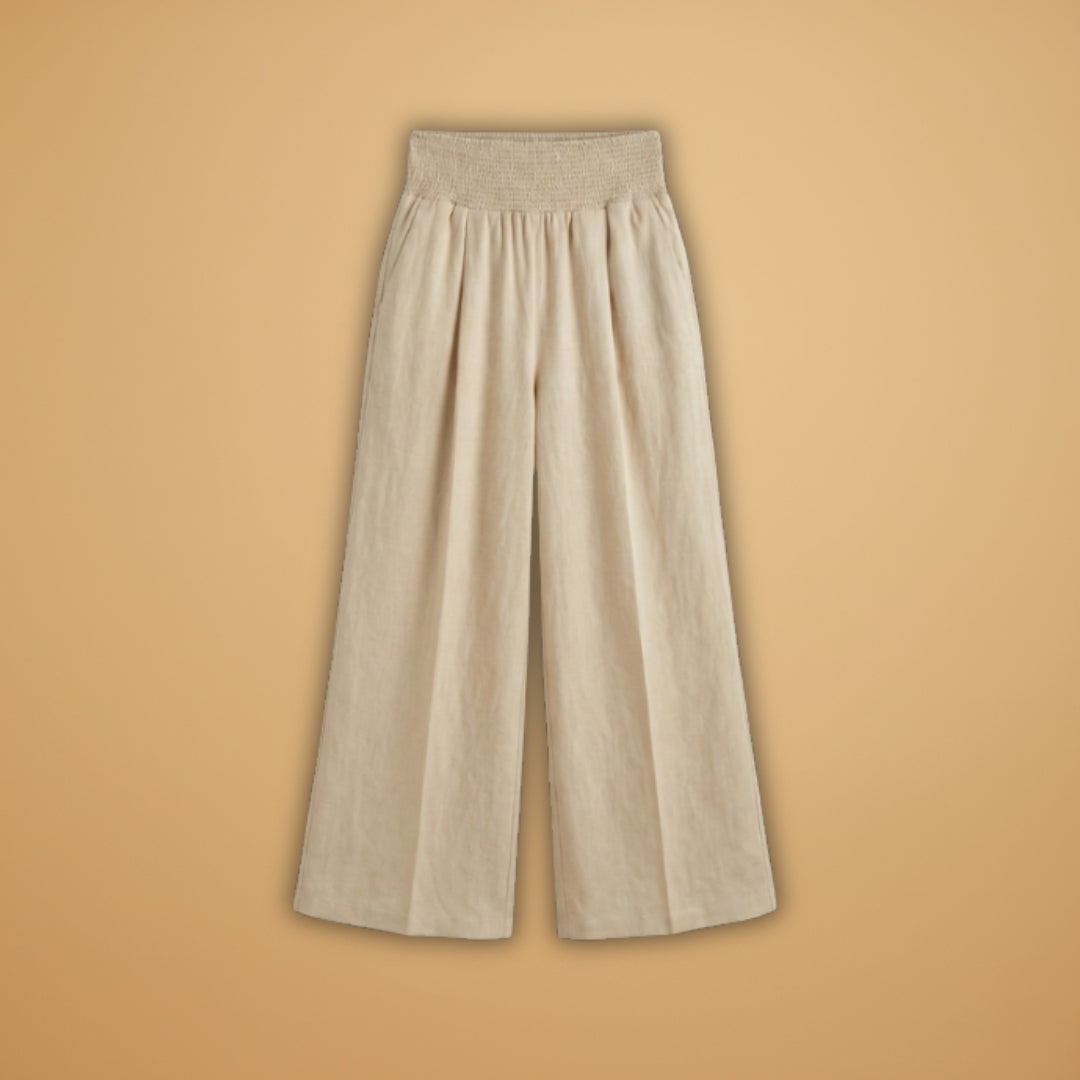 Women's Palazzo Trousers with Elastic Waistband and Pleats