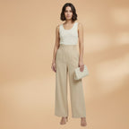 Women's Palazzo Trousers with Elastic Waistband and Pleats