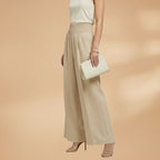 Women's Palazzo Trousers with Elastic Waistband and Pleats
