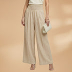 Women's Palazzo Trousers with Elastic Waistband and Pleats