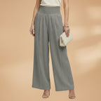 Women's Palazzo Trousers with Elastic Waistband and Pleats