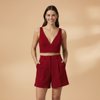 Women’s Set with Crop Top and Elastic Shorts
