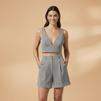 Women’s Set with Crop Top and Elastic Shorts