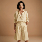 Women’s Shirt and Shorts Set with High‑Waist Pleated Shorts