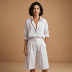 Women’s Shirt and Shorts Set with High‑Waist Pleated Shorts
