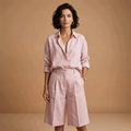 Women’s Shirt and Shorts Set with High‑Waist Pleated Shorts