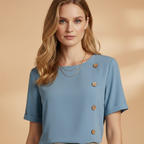 Women’s Short Sleeve Blouse with Side Buttons and Loose Fit
