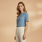 Women’s Short Sleeve Blouse with Side Buttons and Loose Fit