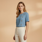 Women’s Short Sleeve Blouse with Side Buttons and Loose Fit