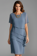 Women’s Short Sleeve Dress with Layered Front and Straight Hem