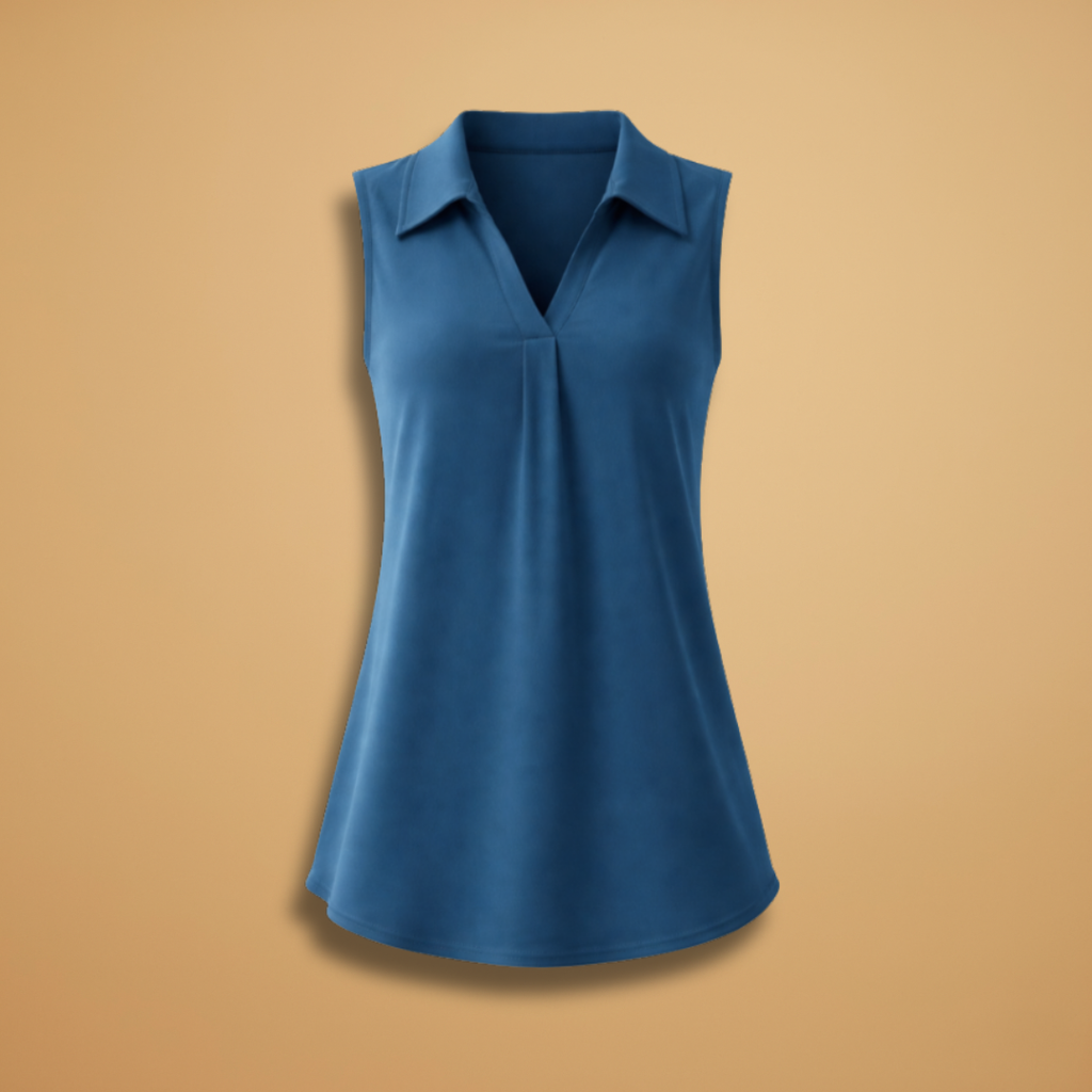Women's Sleeveless Blouse with Collar and V-Neck